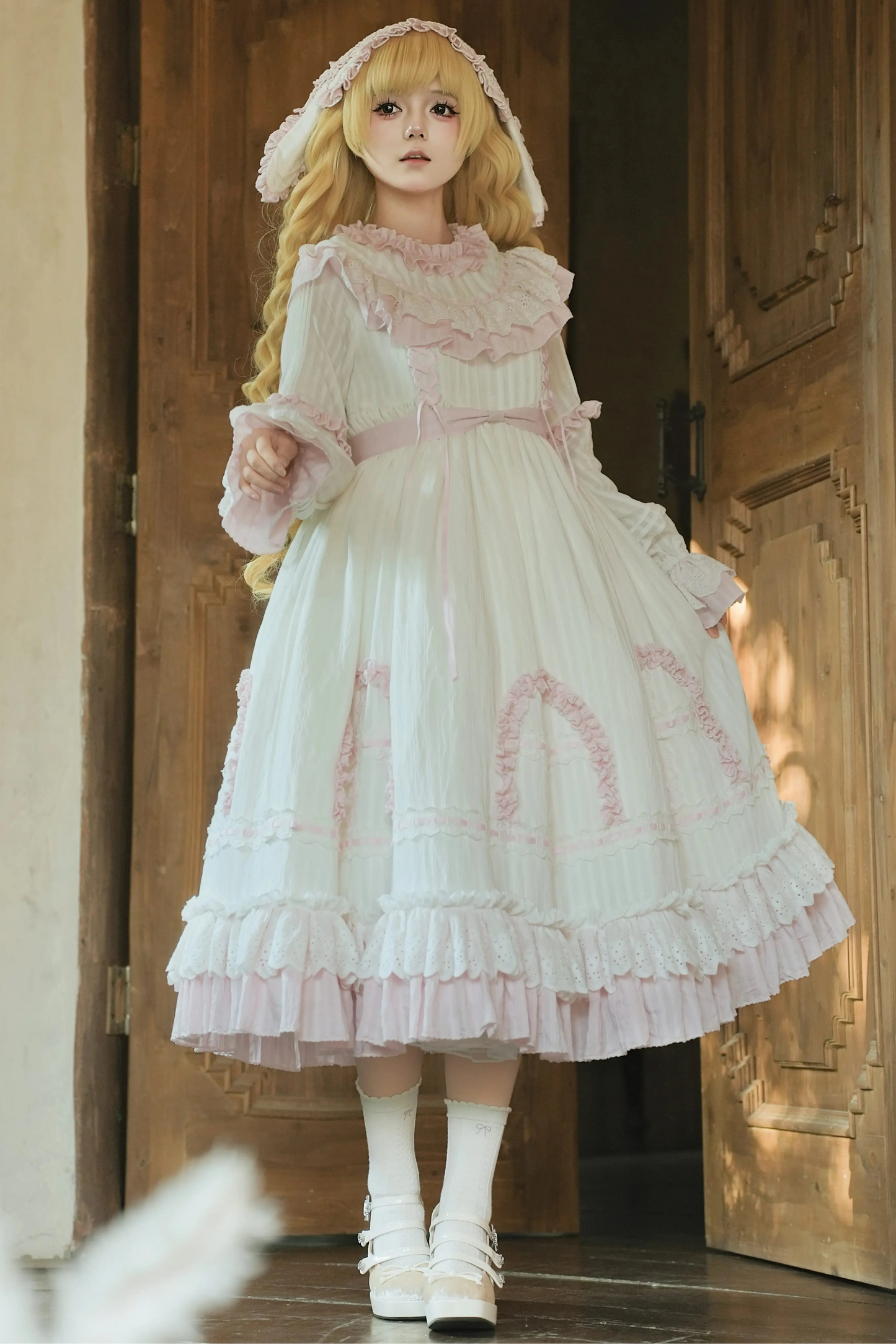 Rabbit Twin Pink Lolita Dress + Rabbit Headband