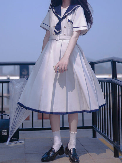College Style Sailor Collar Pleated Dress