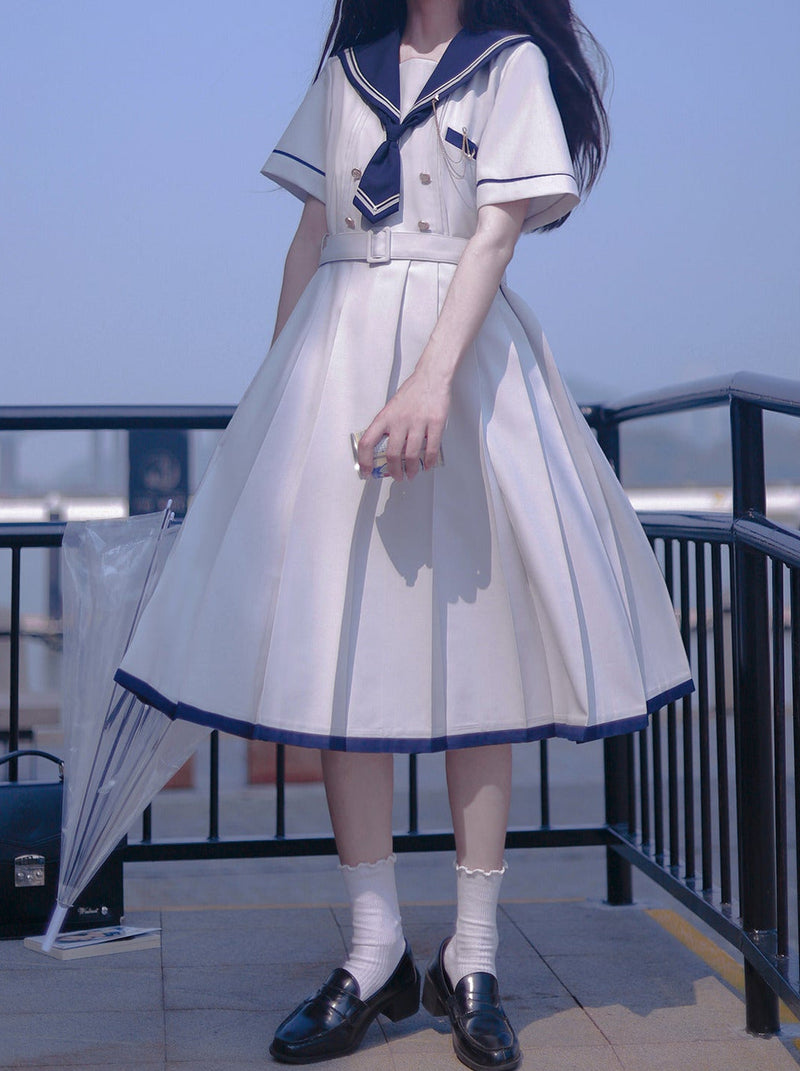 College Style Sailor Collar Pleated Dress