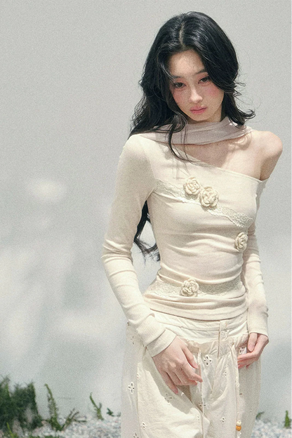 Rose Whisper Lace Off-shoulder Top