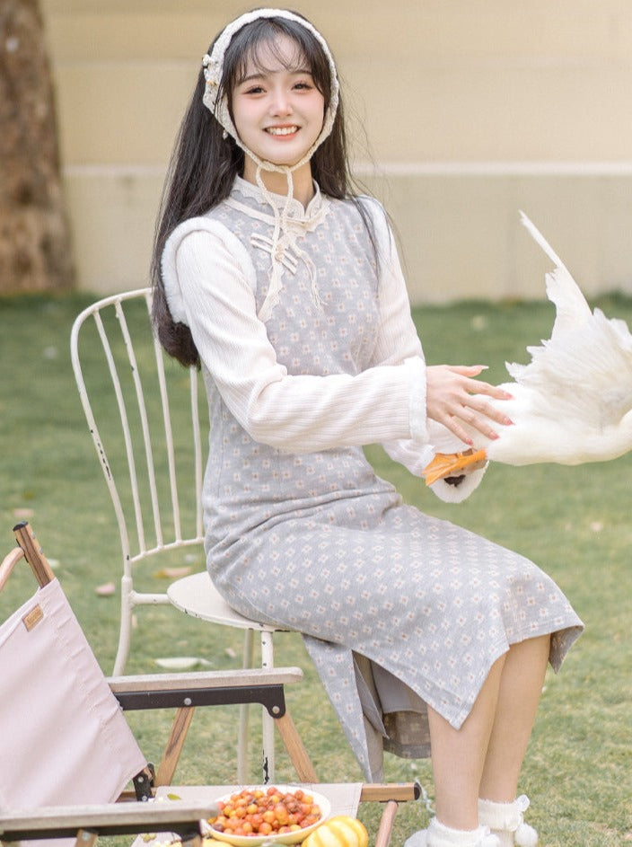 Pastel Sweet Retro Flower Chinese-style Dress
