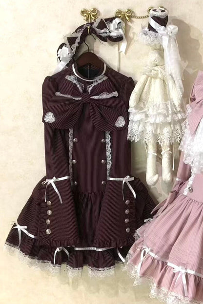 [pre-order Deadline: April 25] Phantom Cat Sweet Ribbon Stripe Lace Bell Sleeve Lolita Dress