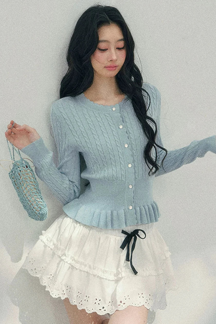 Pearl Crochet Ruffled Sweater