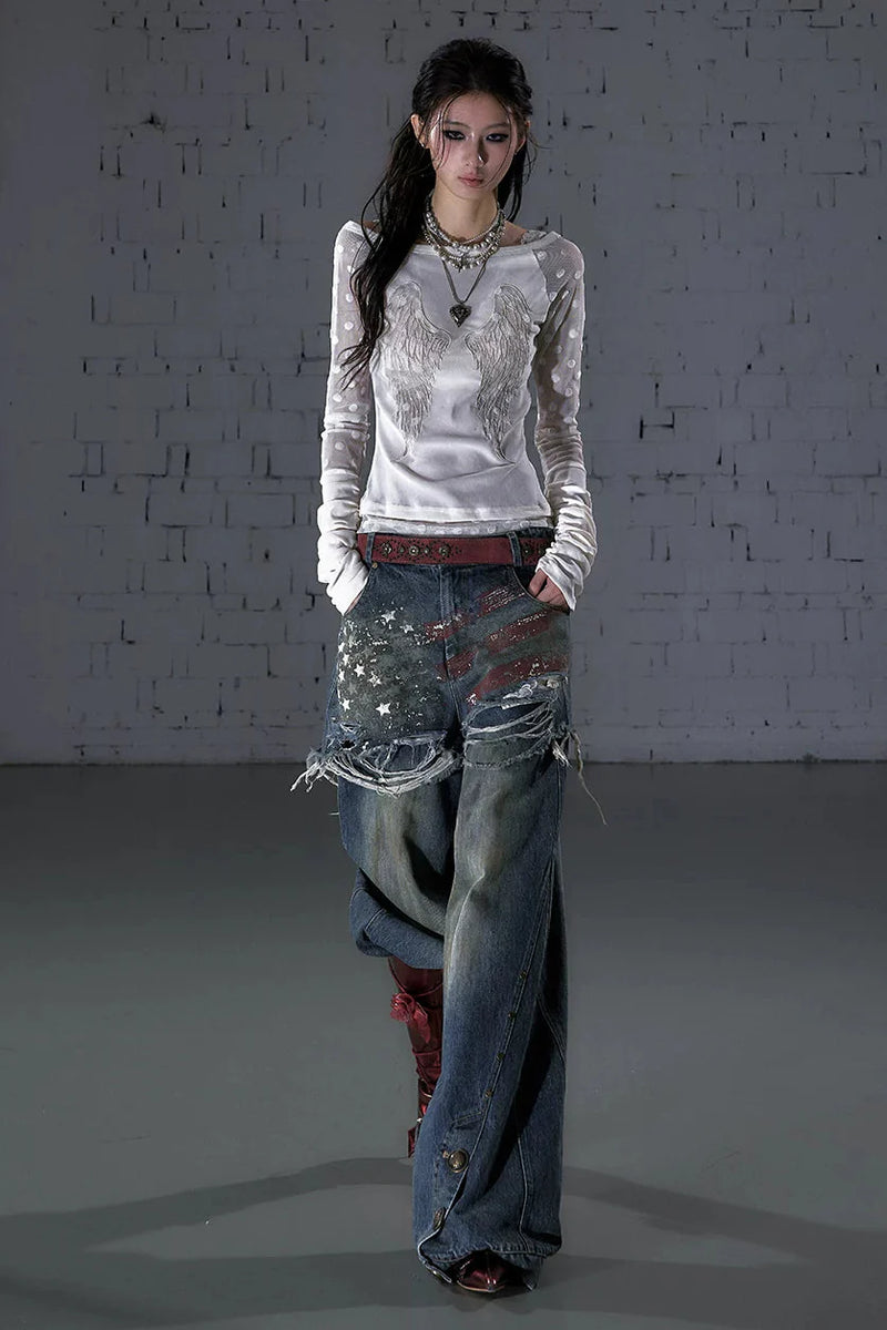 Baroque Flocked Sheer Top