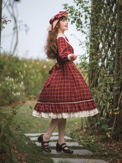 Retro Girl Volume Check Lolita Dress [pre-order]