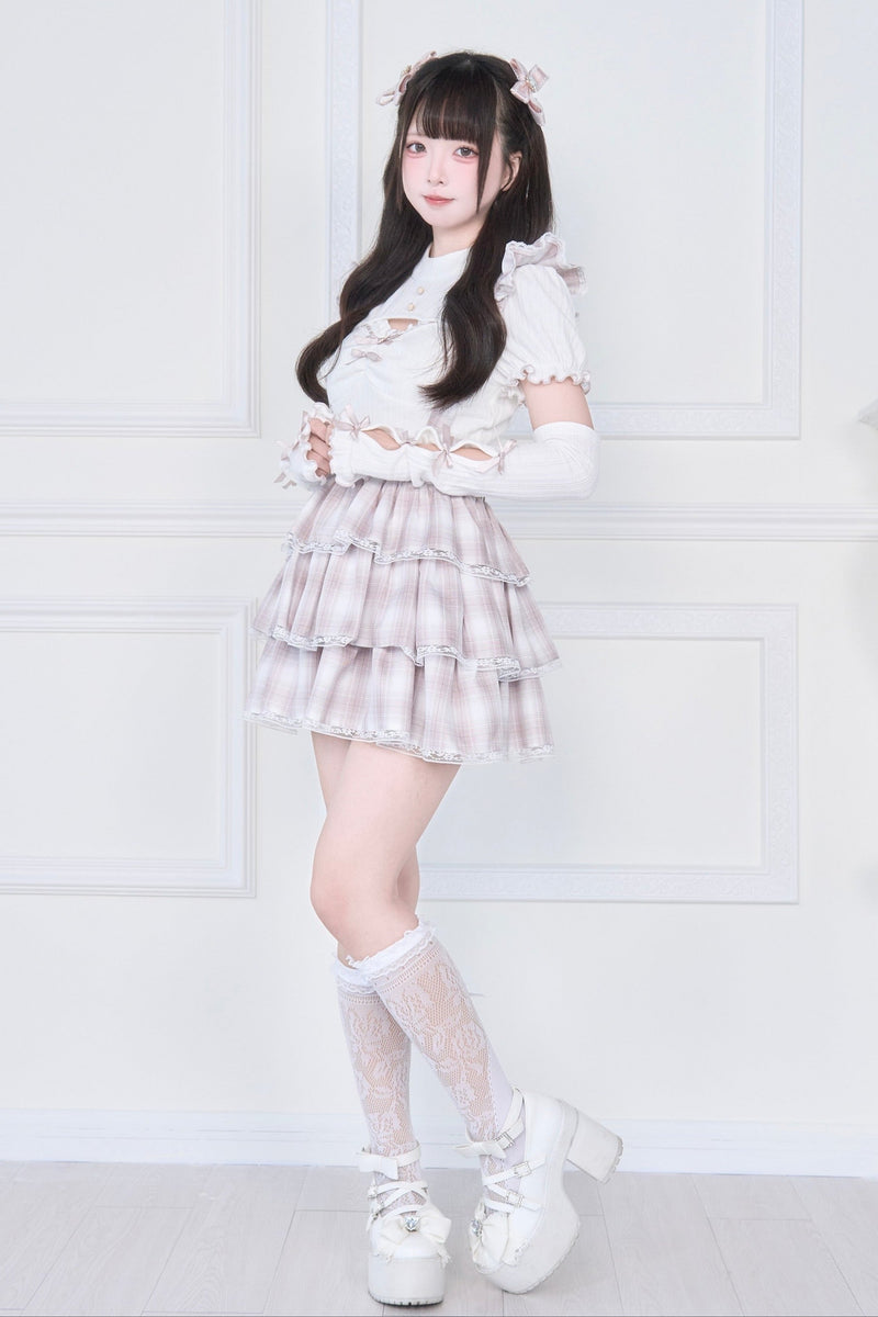 [pre-order] Knit Top With Ribbon Sleeves + Gothic Cross Lace Up Skirt