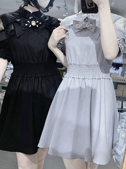 Chinese-style Lace Ribbon Off-shoulder Dress