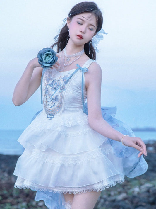 Ballet Style Fishbone Suspender Dress + Sheer Blue Skirt