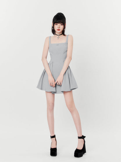 Hot Girl Black & Gray Square Neck French High End Suspender Dress