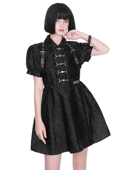 Dark Punk Metallic Puff Sleeve Chinese-style Dress