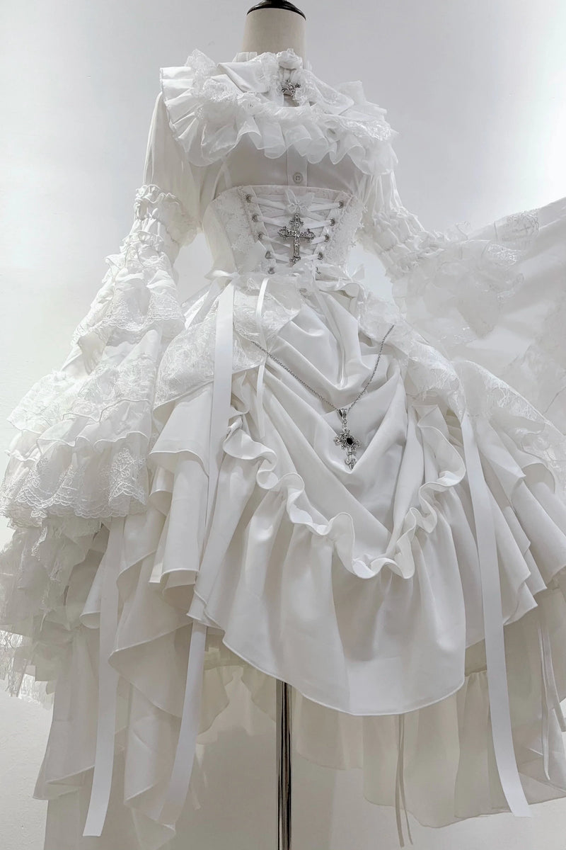 Gothic Super Jisleeve Lolita Shirt + Ruffle Skirt + Hat