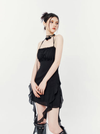 Double Streamer Rose Ruffle Cami Dress