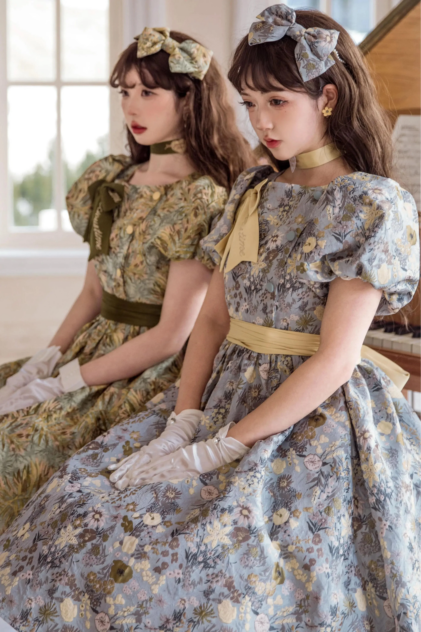 Golden Flower Design Dress + Skirt + Coat + Vest