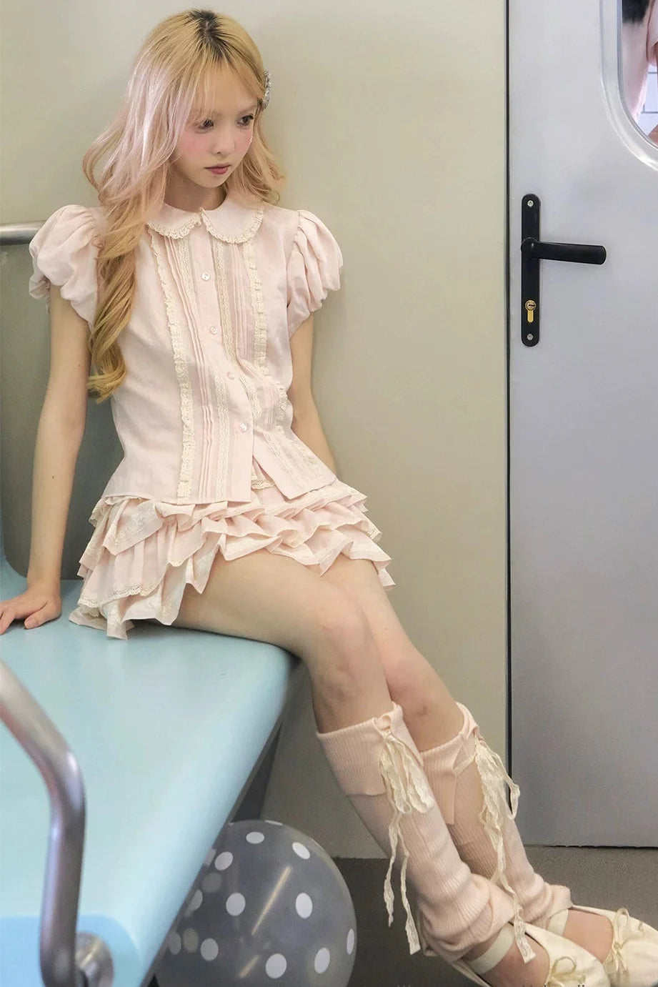 Peach Lace Doll Shirt + Tiered Skirt