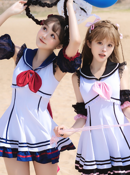 Marine Sailor Lolita Ruffled Dress Swimsuit