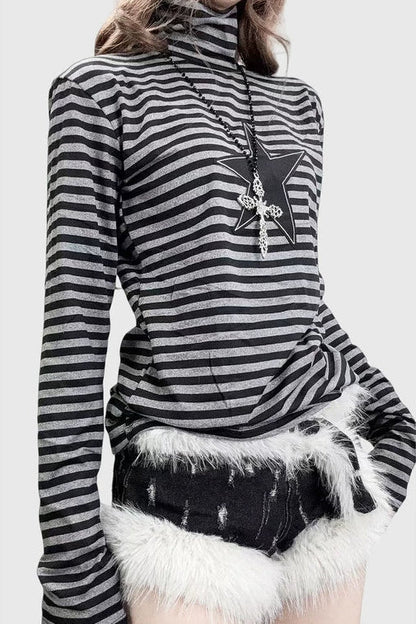Star Striped High Neck Top