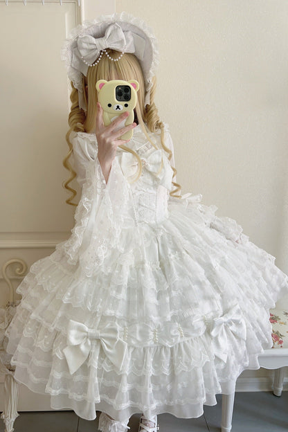 [pre-order] White Sugar Doll Princess Sleeve Suspender Dress Suit + Bonnet Hat