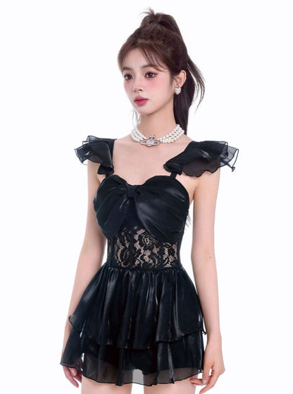 Swing Shoulder Lace Dress Swimsuit