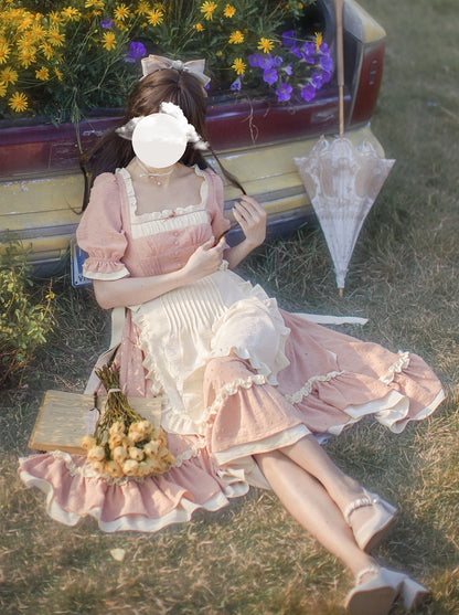 French Girly Retro Dress + Apron + Head Scarf