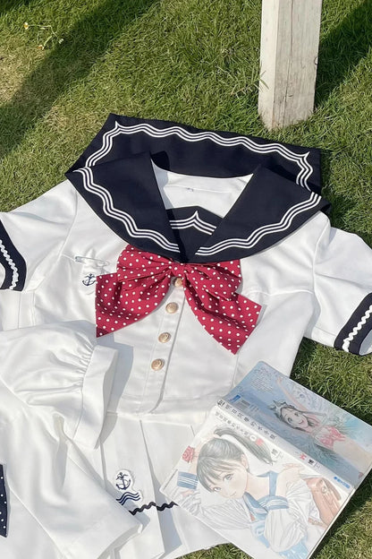 Summer Sea Sailor Top + Skirt + Ribbon Accessory