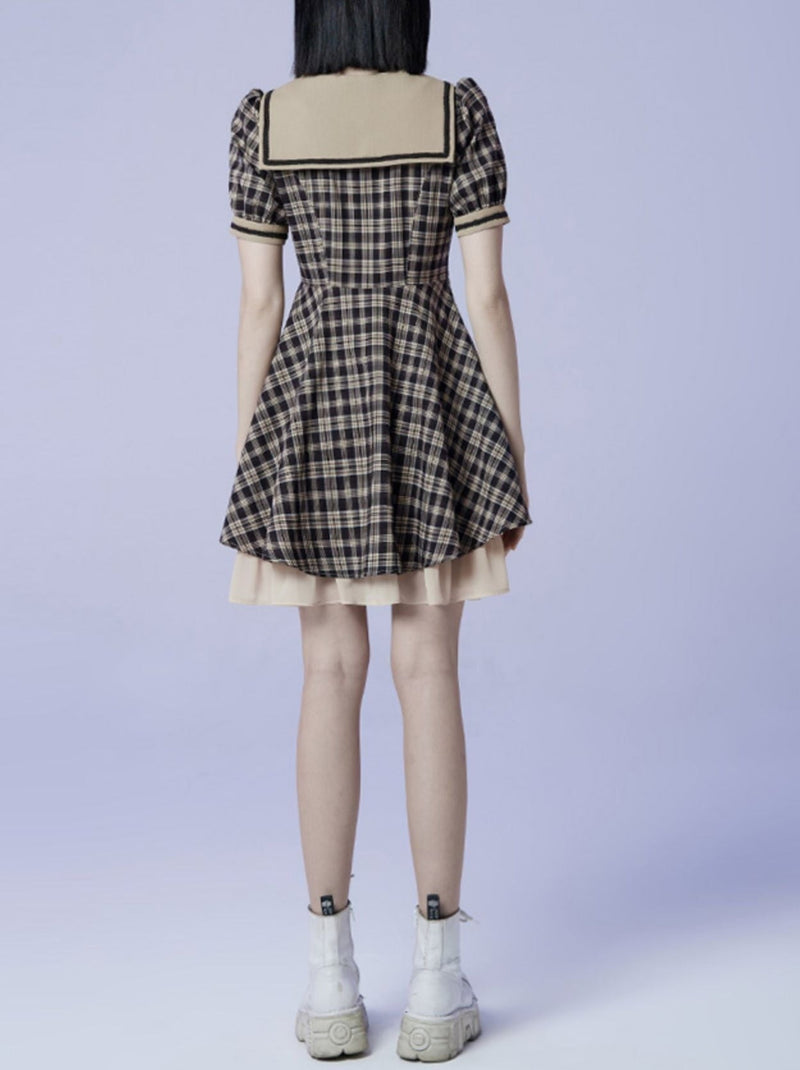 Plaid Bow Sailor Layered Dress