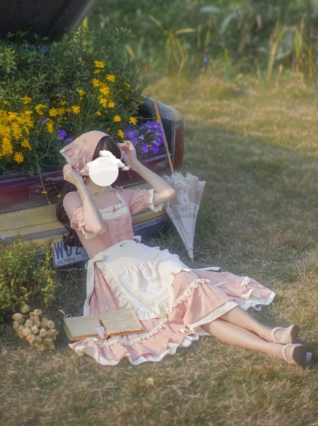 French Girly Retro Dress + Apron + Head Scarf
