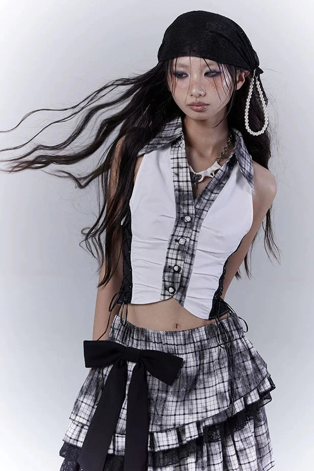 Y2k Dark Patchwork Vest Top