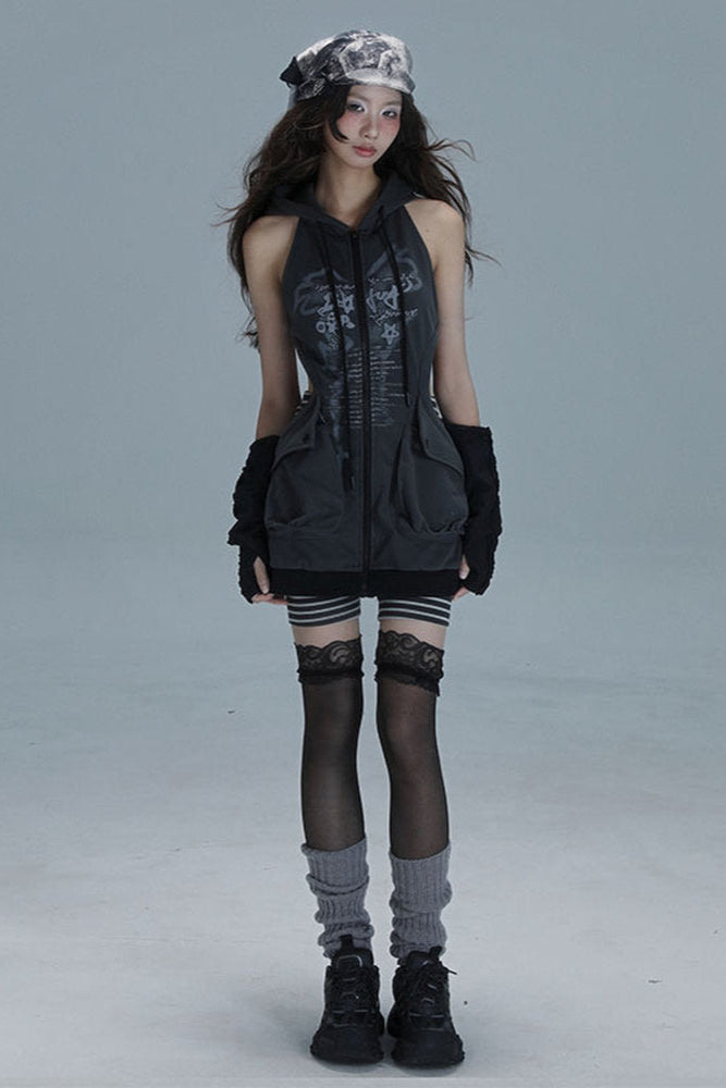 Long Parka Cut Out Y2k Sweat Dress