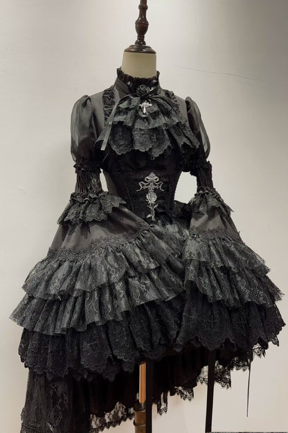 [pre-order Deadline: March 18] Dark Gothic Lolita Skirt + Shirt + Headband + Hat + Sleeve