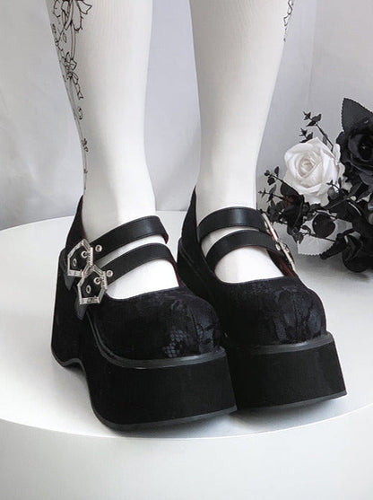 Retro Round Toe Gothic Punk Platform Shoes [matte/lace]