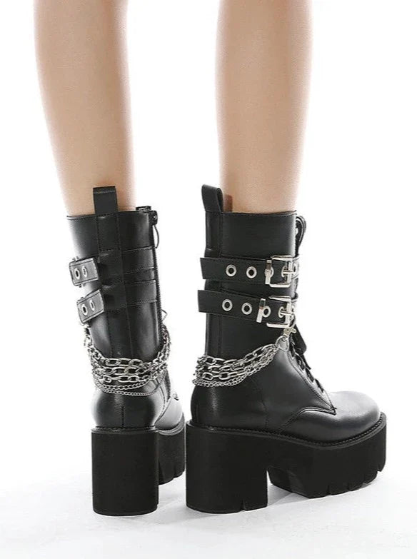 Gothic Dark Punk Chain Short Boots