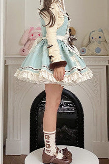 [pre-order Item]chocolate Mint Sailor Collar Girly Maid Dress + Cake Hat