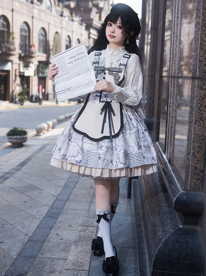 Retro Doll Apron Print Suspender Skirt Dress