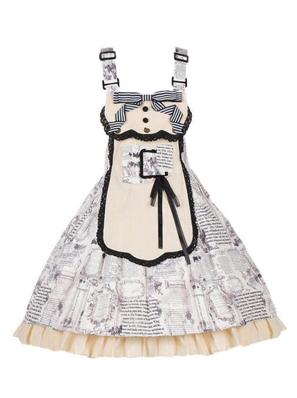 Retro Doll Apron Print Suspender Skirt Dress