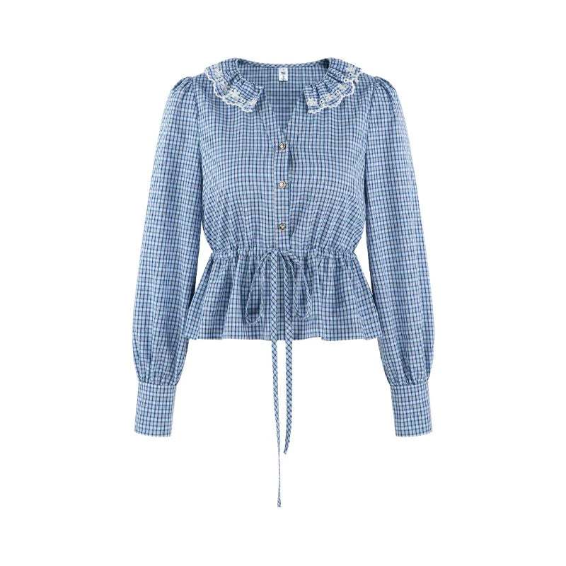 Plaid Doll Collar Blouse