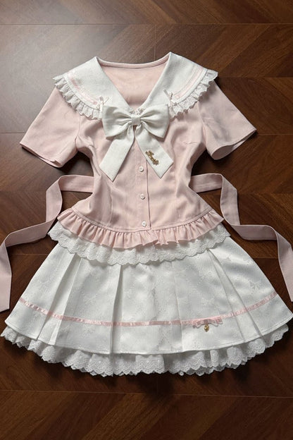 Girly Preppy Sailor Top + Skirt