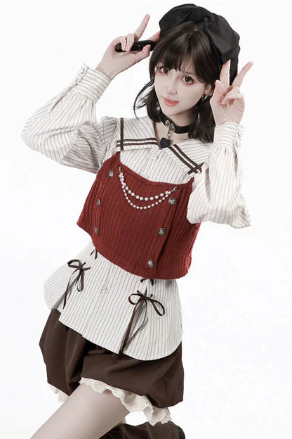 Hooded Top + Shirt + Skirt + Leg Warmers + Vest