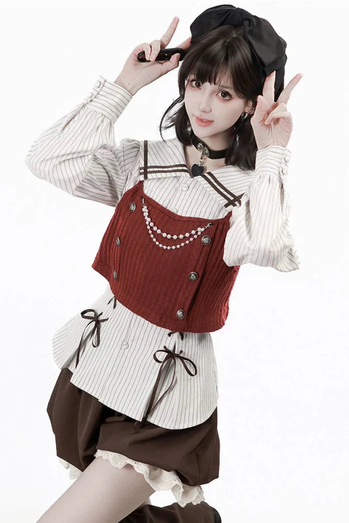 Hooded Top + Shirt + Skirt + Leg Warmers + Vest