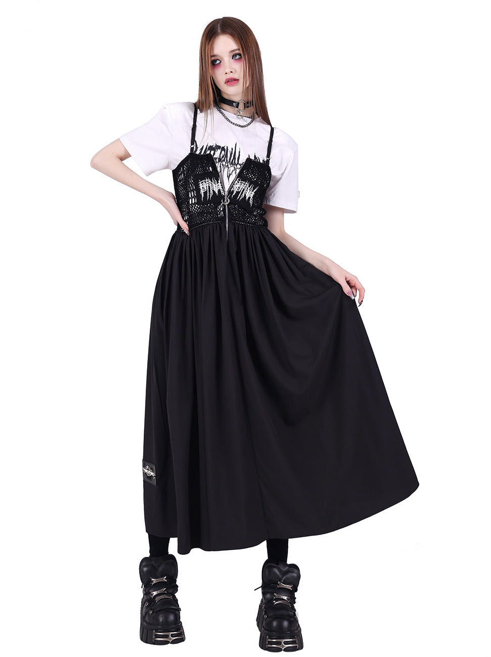 Y2k Punk Rock Electric Moon Double Side Mesh Dress