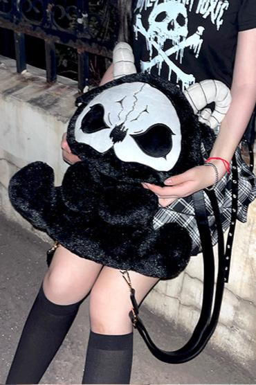 Death Black White and Red Devil Dark Punk Plush Backpack