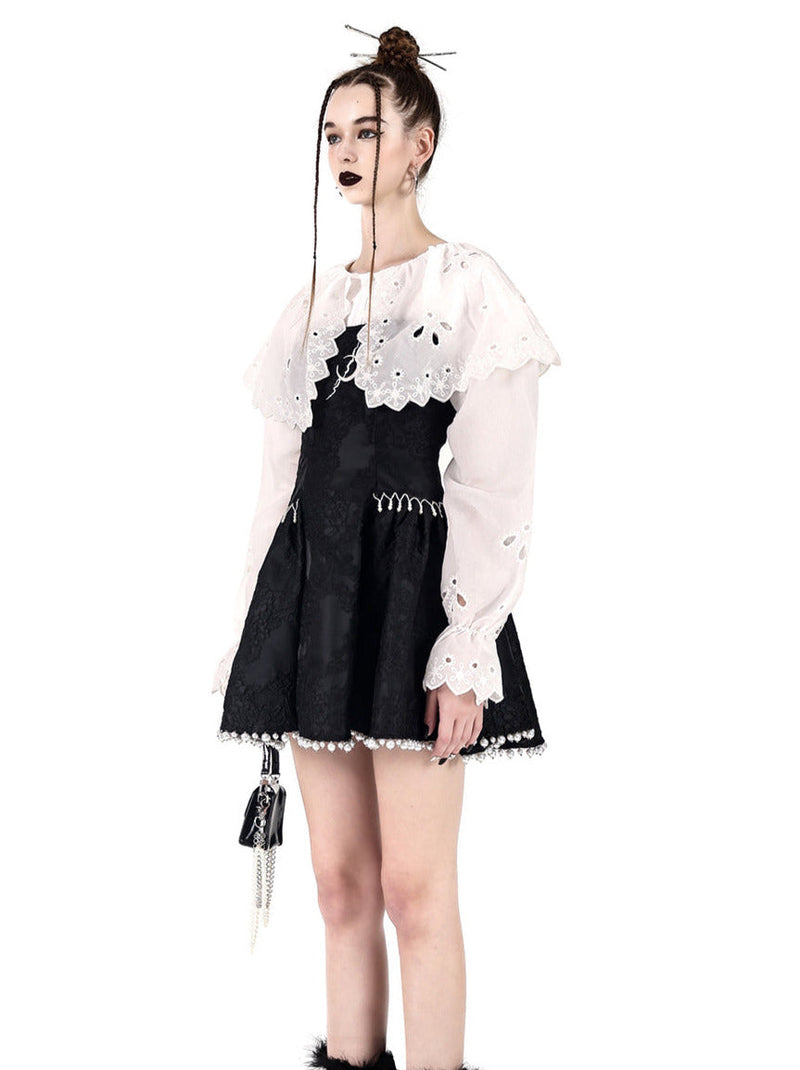Electric Moon Dark Flower Embroidered Tube Top Pearl Dress