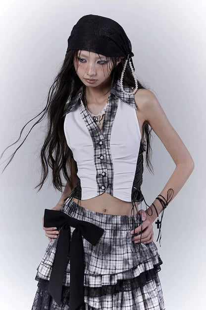 Y2k Dark Patchwork Vest Top