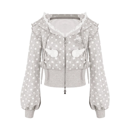 Dot Bunny Hooded Hoodie + Tiered Skirt