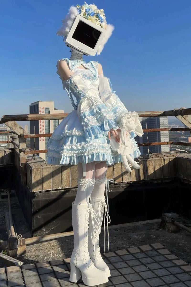 Aqua Angel Line Top + Skirt + Shirt Collar + Sleeve + Hat + Clips