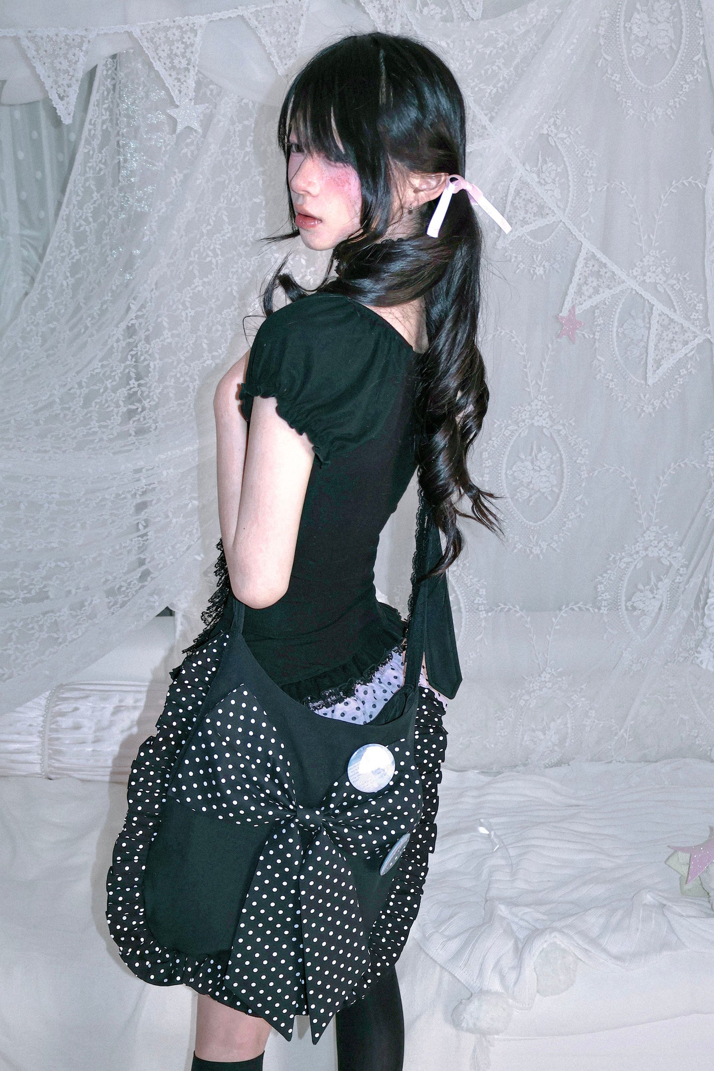 Polka Dot Big Ribbon Adjustable Bag