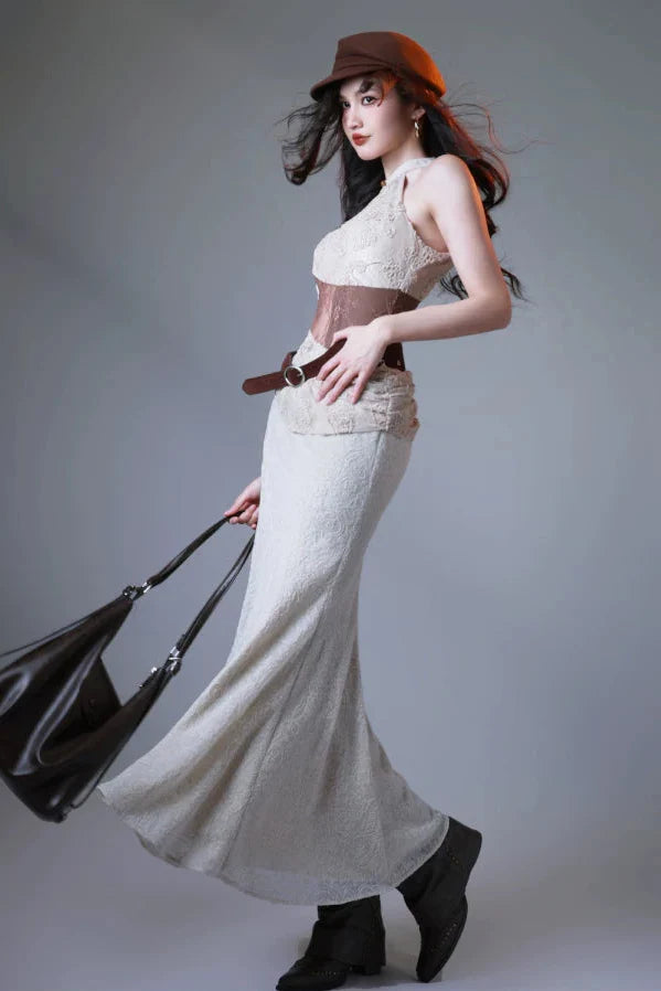 White Lace Sheer Mode Dress