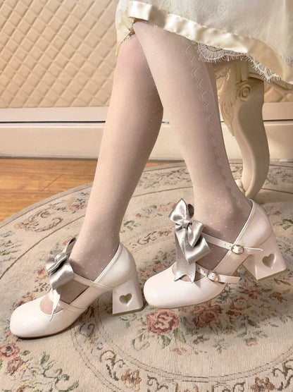 Ribbon Open Heart High Heel Lolita Shoes [jewel Ribbon/normal Ribbon]