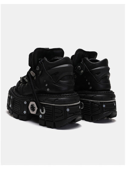 Dark Punk Platform Metal High Top Shoes [plain/with Chain Nut]