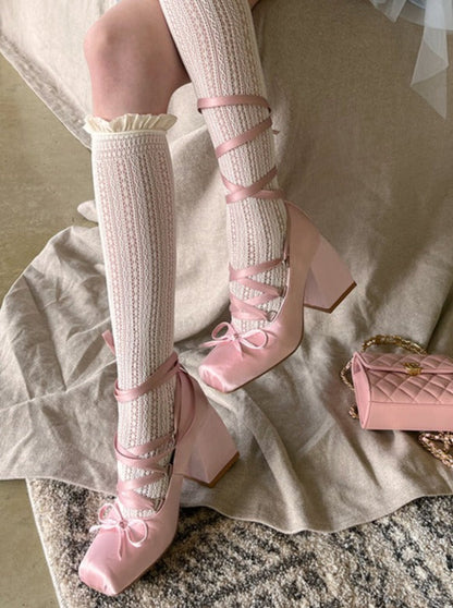 French Pink Cross Strap Shoes