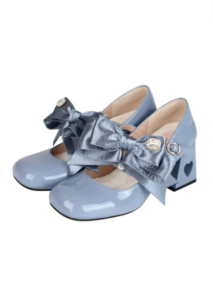 Ribbon Open Heart High Heel Lolita Shoes [jewel Ribbon/normal Ribbon]